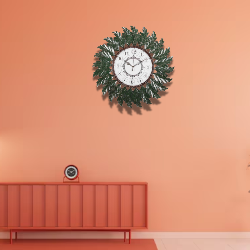 Elegant Green Leaf Wall Clock – Nature-Inspired Home Décor