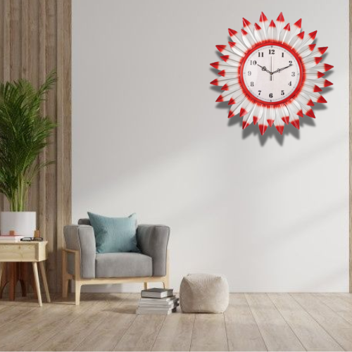 Red & White Floral Decorative Wall Clock with Bold Numerals