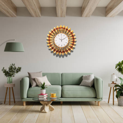 Elegant Golden Sunburst Wall Clock – Luxury Home Décor Piece