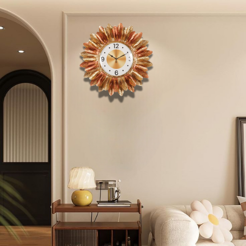 Golden Sunflower Wall Clock with Decorative Metal Petals Design