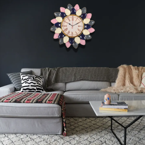 Vintage Floral Wall Clock with Roman Numerals and Petal Design