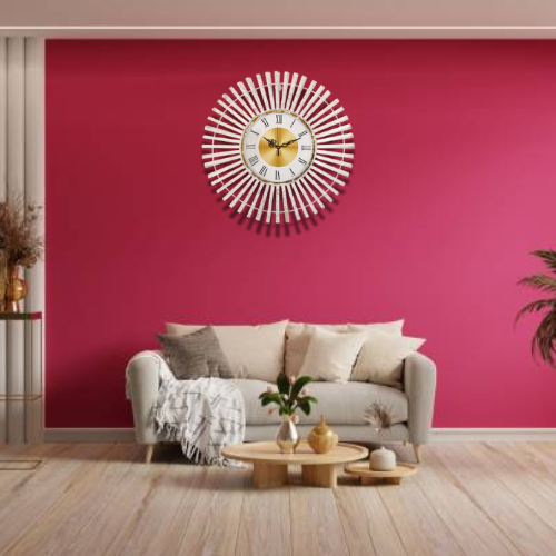 Luxurious Sunburst Wall Clock with Roman Numerals & Gold Accents