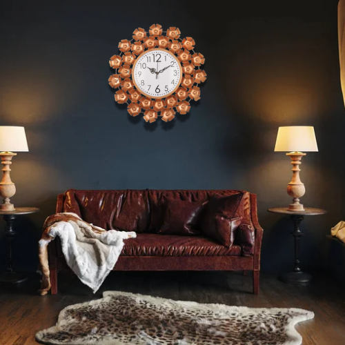 Luxury Golden Floral Wall Clock for Elegant Home Décor