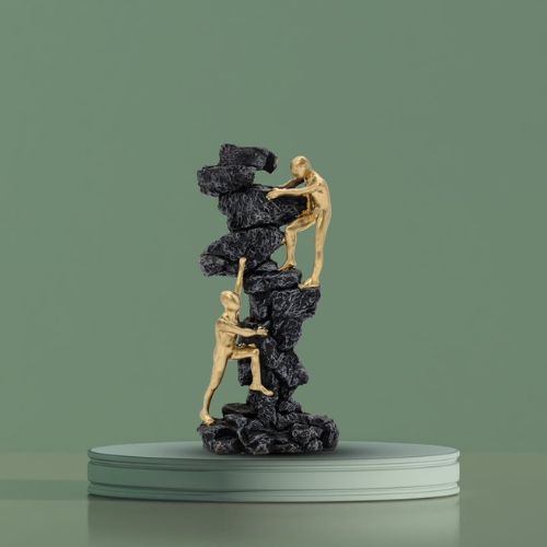 2 Men on Mountain Statue Sculpture for Home Decor