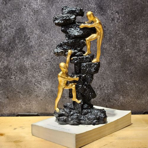 2 Men on Mountain Statue Sculpture for Home Decor