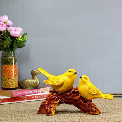 Handicrafted Polyresin Cute Bird Love Birds sitting on Branch of Tree Statue for Home Decor