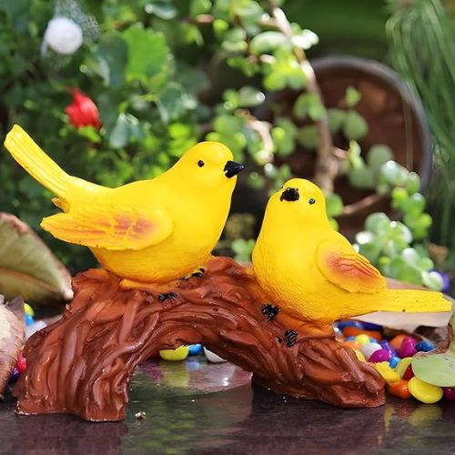 Handicrafted Polyresin Cute Bird Love Birds sitting on Branch of Tree Statue for Home Decor