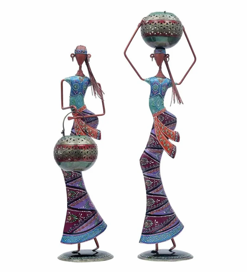 Tribal Village Water Pot Lady Figurines - Nestern