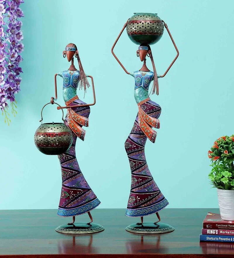 Tribal Village Water Pot Lady Figurines - Nestern