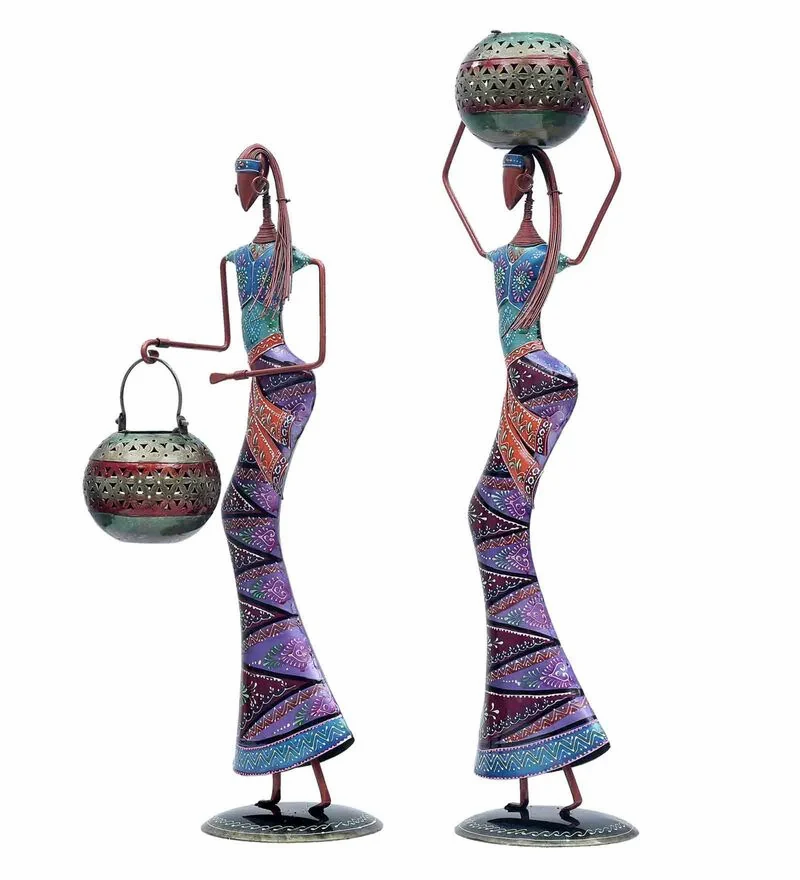 Tribal Village Water Pot Lady Figurines - Nestern