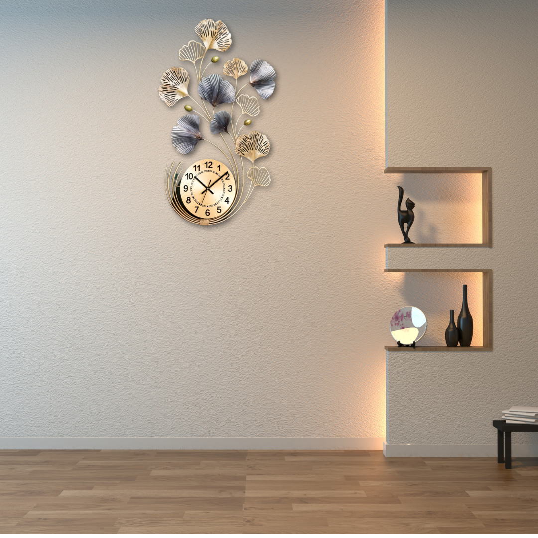 Stylish Metal Wall Clock – Luxury Floral Artistic Design