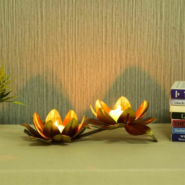 Gold Iron 3-Vinca Tea Light Holder - Nestern