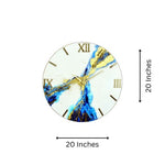 White & Blue Abstract Epoxy Resin Wall Clock, Striking Gold Accents - Nestern