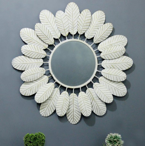 White Leaf Frame Round Mirror – Botanical-Inspired Wall Décor - Nestern