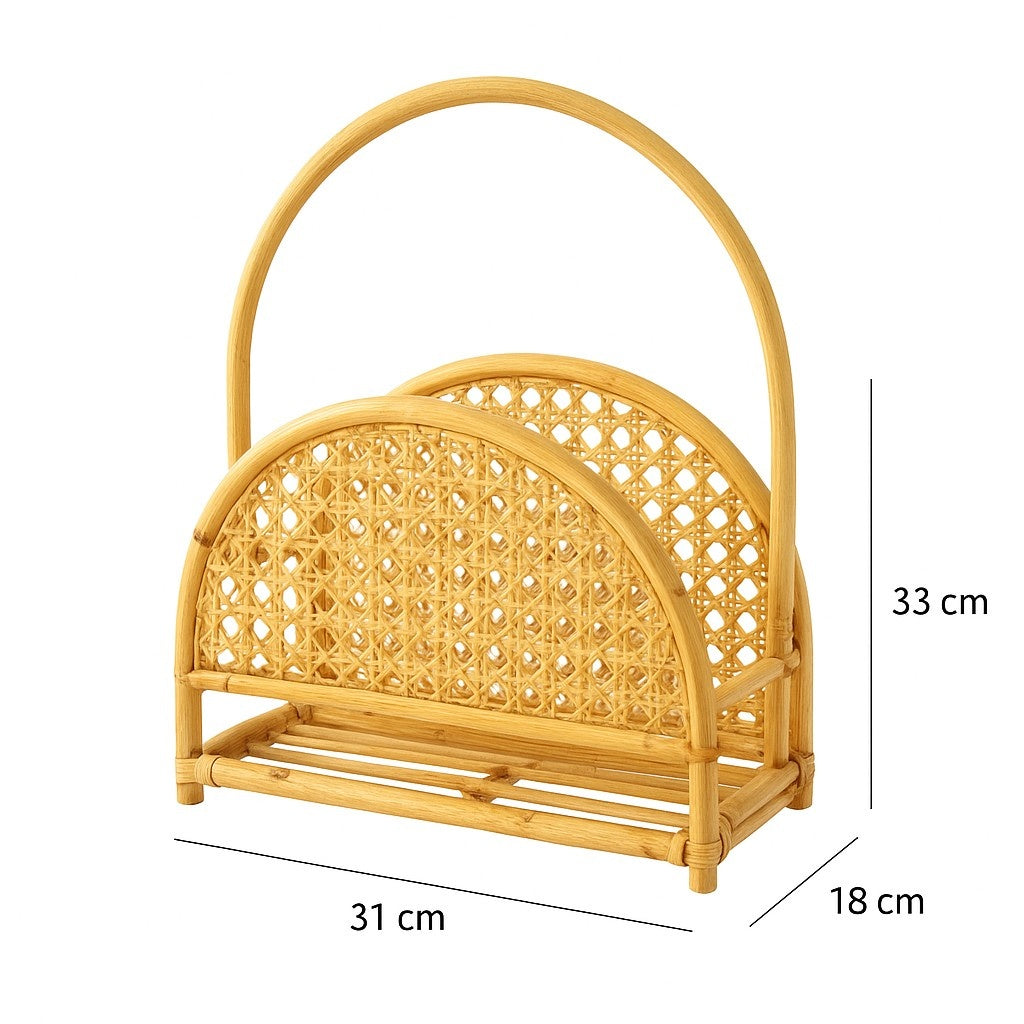 Handcrafted Rattan books Holder with Handle for Home Storage